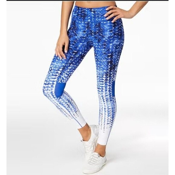 Calvin Klein Women's Leggings Medium Blue White Abstract Mid-rise Yoga Workout - Picture 1 of 10